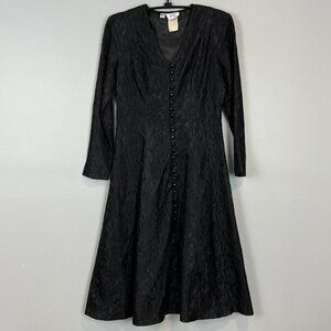 Gothic Chic Black Lace Long Sleeve Dress Size 5 Vintage 80s/90s Lace Up